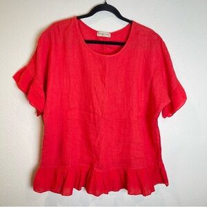Terzo Millennio Oversized Linen Ruffle Blouse Made in Italy Size Small Coral Top